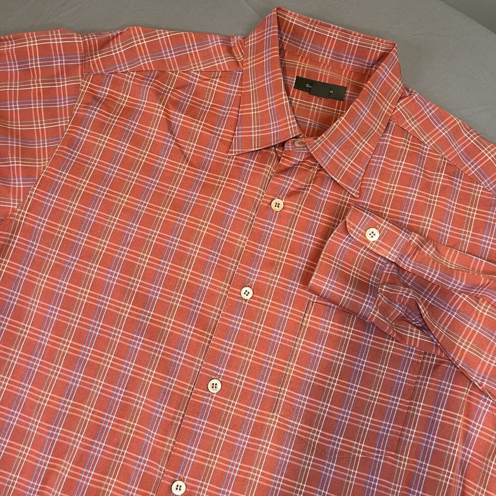 ERMENEGILDO ZEGNA Mens Long Sleeve Button Down Dress Shirt XL Plaid 100% Cotton